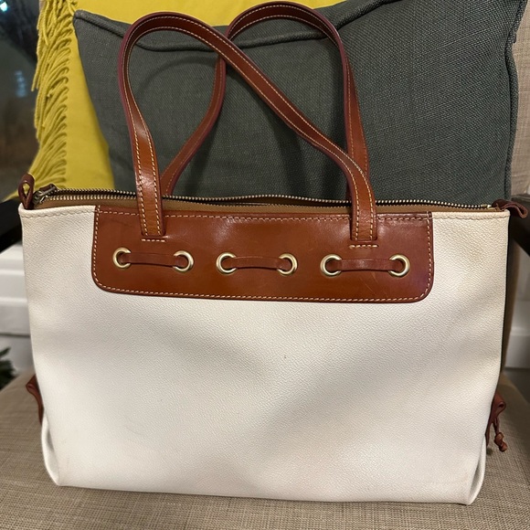 Dooney & Bourke Off-White & Brown Leather Satchel, medium - Picture 4 of 5